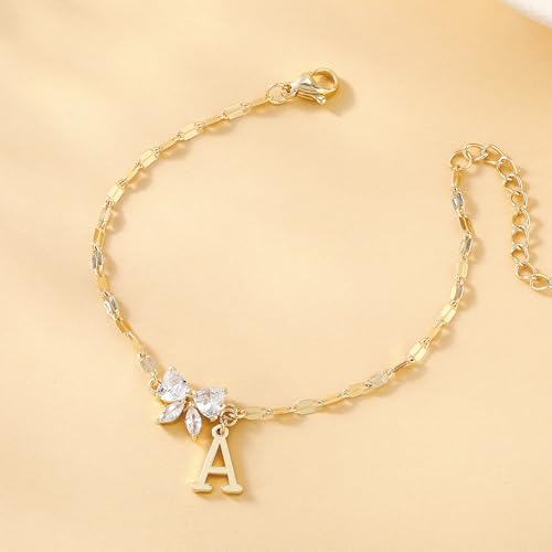 Gold Initial Bracelet for Women Teen Girls 14k Gold Plated Dainty Butterfly Charm Letter Bracelet for Birthday Jewelry Gifts - color: Gold-A