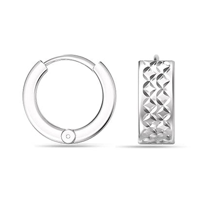 LeCalla 925 Sterling Silver Jewelry SMALL Diamond-Cut Italian Reversible Huggie Hoop Earrings for Women 11 MM