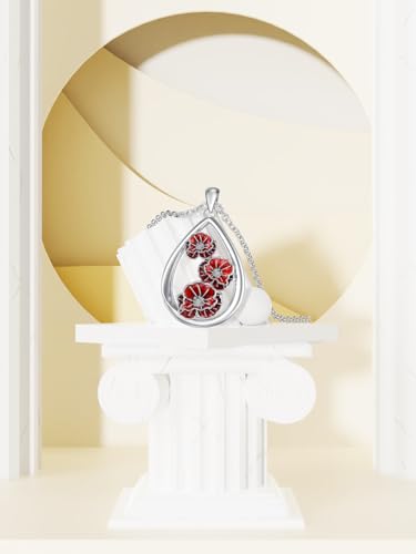 12 Month Birth Flower Necklace for Women 925 Sterling Silver Floral Teardrop Pendant Birthday Jewelry Gifts - color: 08. August Poppy