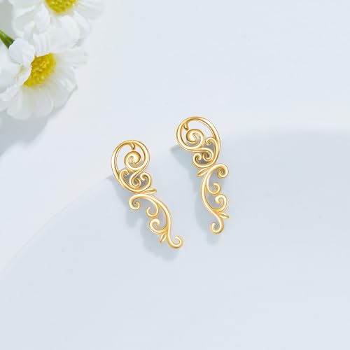 Ear Climbers Earrings for Women Sterling Silver Vintage Ear Crawler Earrings Jewelry Gifts for Women - style: Filigree-gold
