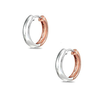 Sterling Silver 16mm Oval Small Hinged Huggie Hoop Earrings, Choose an Option - color: 4x16mm - 2-Tone Rose