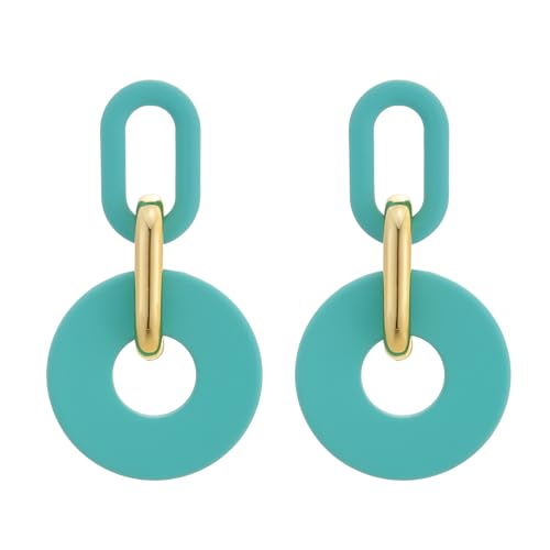 RUOFFETA Acrylic Rectangle Earrings, Fashion Acrylic Square/Oval/Hoop Statement Drop Earrings for Women - color: Aqua Round