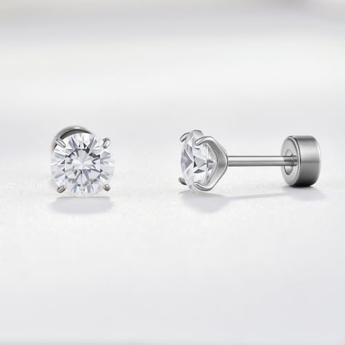 Titanium Moissanite Diamond Stud Earrings G23 Implant Grade Screw Flat Back Earring Hypoallergenic Pure Titanium Tragus Labret Cartilage Helix F136 Piercing Jewelry for Women Men - color: D Moissanite, size: 6mm(0.8ct*2)