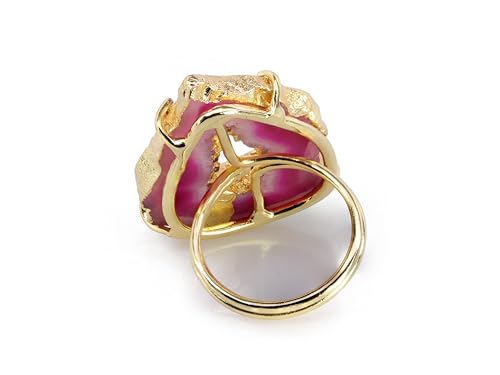 Ring Geode Druzy Slice Unique And Stylish Statement Gold Plated Jewelry Natural Gemstone Stone size 25-35 mm Approximately Adjustable Shank US Scale Size 6-9 - color: Pink