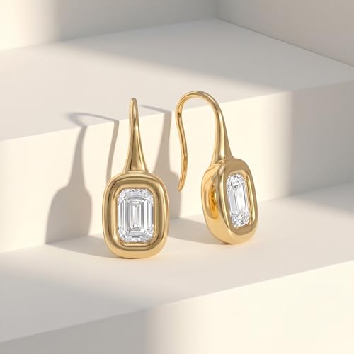 14K Gold & Silver Plated Trendy Bezel Set Cubic Zirconia Drop Earrings Minimalist Teardrop Hook Earrings for Women Diamond Crystal Charm Statement Teardrop Earrings Jewelry Gifts - color: Gold-Rectangular zircon