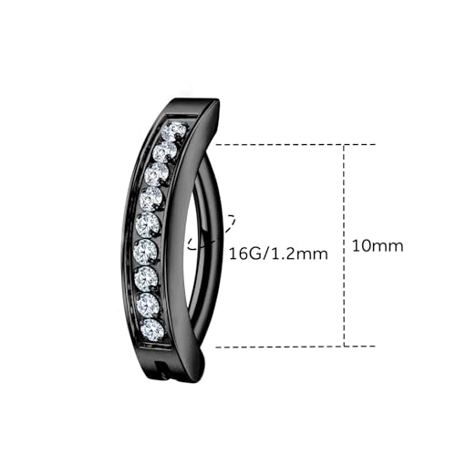 16G Labret Stud, G23 Titanium Vertical Labret Lip Piercing Jewelry, Gold Eyebrow Ring Clicker Belly Button Ring Hoop For Women Men - color: Black, size: 10mm Clear CZ