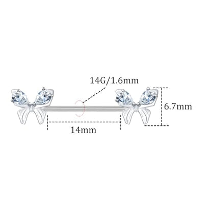 VERAMI 14G Stainless Steel Heart Nipple Rings and Barbell - Butterfly, Starlight Acrylic Ball, Tongue Rings for Women and Men - color: Silver butterfly