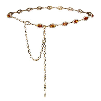 ILuvatar Green Glass Diamond Chain Belt - Metal Women's Western Style Dress Belt - color: Gold-orange