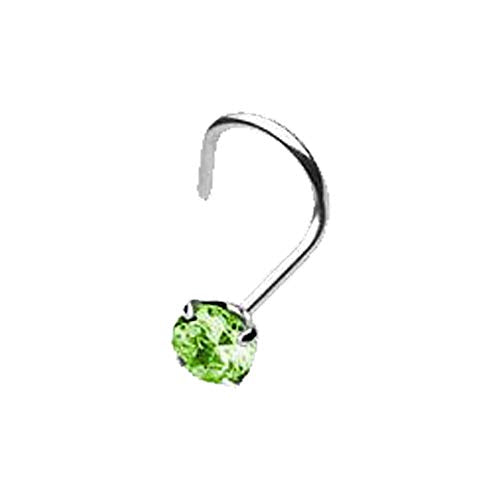 316L Surgical Steel Nose Screw Ring 18G Nose Screw Stud Prong Set 3mm CZ Gems Nostril Piercing Jewelry 1/4 Inch (6mm) - color: Green