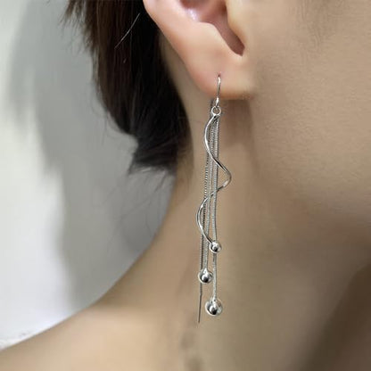 925 Sterling Silver Dangle Earrings with Charms Heart, Water drop, Moon, Star Long Drop Earring for Women Jewelry Gifts Hypoallergenic - color: spiral tassels