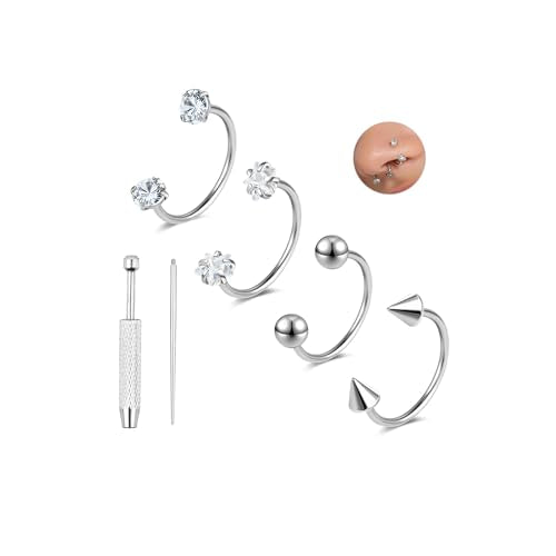 AOEDEJ 20G Titanium Horseshoe Nose Rings Internally Threaded Septum Jewelry Lip Rings Hoop Labret Jewelry Spike CZ Ball Horse Shoe Nose Ring Hoops for Women Men - style: Silver-8mm