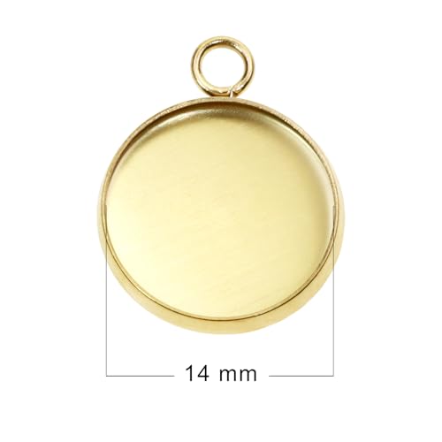 Shapenty Gold Stainless Steel Round Bezel Blanks Pendant Trays for Earrings Bracelet Necklace Keychain DIY Craft Resin Glass Cabochon Jewelry Making Projects Christmas Gift Hanging Charms, 20PCS - size: 14mm