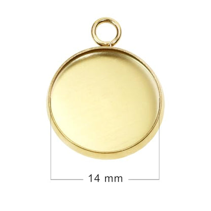 Shapenty Gold Stainless Steel Round Bezel Blanks Pendant Trays for Earrings Bracelet Necklace Keychain DIY Craft Resin Glass Cabochon Jewelry Making Projects Christmas Gift Hanging Charms, 20PCS - size: 14mm