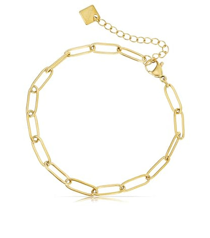Made by Nami Gold Paperclip Chain Bracelet for Women Stainless Steel Adjustable Link Chain Jewelry Dainty Layering Bracelet for Everyday Wear and Gifts