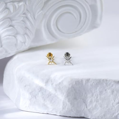 Flat Back Stud Cartilage Earrings Tragus Helix Piercing Jewelry Titanium | Conch Nose Piercing,Small Tiny Studs for Women,Threadless/Internally Threaded,Surgical Steel,Hypoallergenic,16G/18G/20G - color: Silver02-Starburst (6mm*1+8mm*1), size: Internally