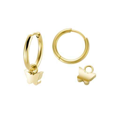 Women's Huggie Hoop Earrings with Small Cute Charm - style: Gold Butterfly