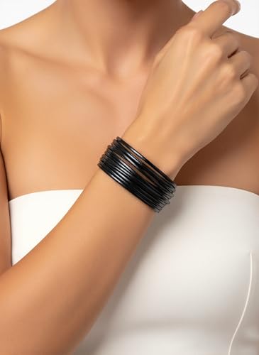 Edoneery Leather Wrap Bracelets for Women, Boho Layered Cuff Bangle | Multi-layer Leather Cuff, Daily wear, Stackable Bangle, Easy on-off, Western Jewelry Gifts for Women - color: Black-3