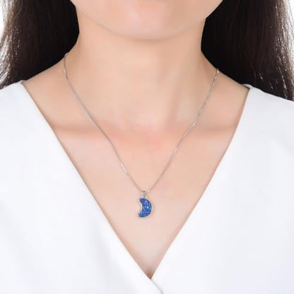 Adabele Natural Druzy Necklace Small Tiny Moon Gemstone Pendant 18 inch Sparkly Agate Stone Crystal Women Jewelry Tarnish Resistant Stainless Steel/Gold Plated Chain - color: Purple blue druzy - stainless steel