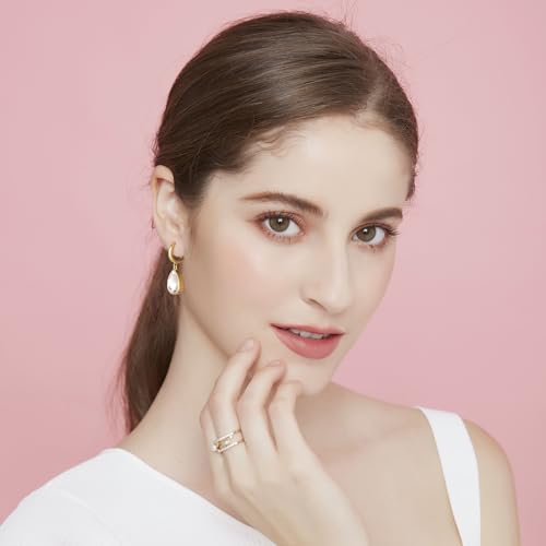 Crystals Teardrop Dangle Drop Earrings, 18K Gold Plated Hoop Earrings Zirconia Jewelry for Women Gifts - color: White