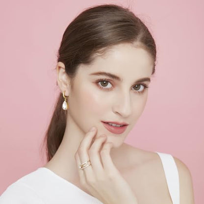 Crystals Teardrop Dangle Drop Earrings, 18K Gold Plated Hoop Earrings Zirconia Jewelry for Women Gifts - color: White