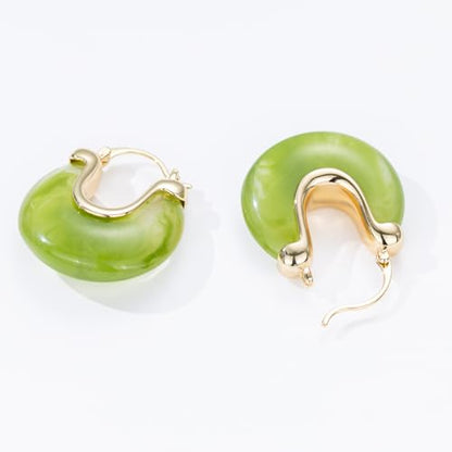Chunky Gold Resin Hoop Earrings Leverback Statement Huggie Hoops Dangle Drop Dressy Earring Prom Festival Vacation Jewelry for Women - color: Green, size: Drop