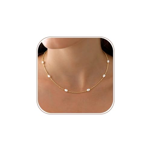 Dainty Pearl Pendant Necklaces for Women 14K Gold Plated Handmade Layered Pearl Chain Necklace Delicate Layered Pearl Necklace Everyday Jewelry Gift - color: NK02-Satellite-Gold