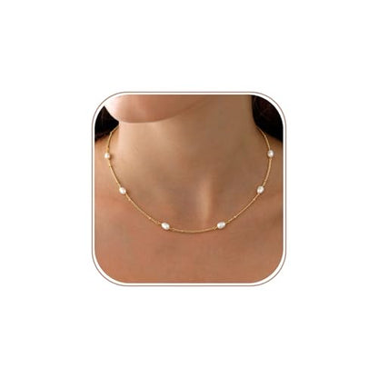 Dainty Pearl Pendant Necklaces for Women 14K Gold Plated Handmade Layered Pearl Chain Necklace Delicate Layered Pearl Necklace Everyday Jewelry Gift - color: NK02-Satellite-Gold