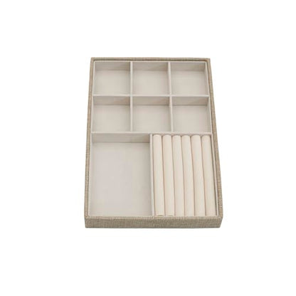 Household Essentials Stackable Jewelry Trays, 3 Varieties, Space for Necklaces, Rings and Earrings, Blended Canvas with Felt Interior, Perfect for Drawers and Closet Shelves, Latte - color: Latte