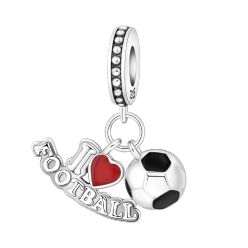 CYCUFF 925 Sterling Silver Charms Suitable for Charm Necklaces, Bracelet Pendants Beads Jewellery Gift for Women - color: I Love Soccer Pendant