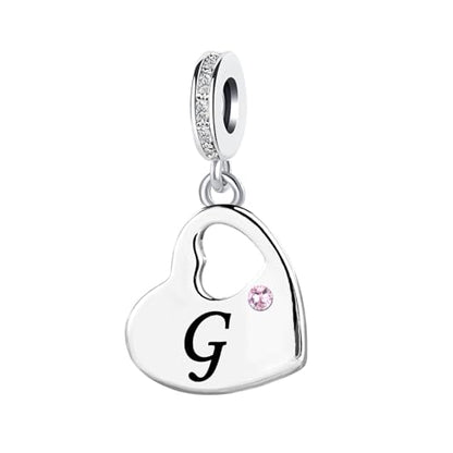 KunBead Initial A-Z Letter Pink Heart Alphabet Birthday Dangle Love Charms Compatible with Pandora Charm Bracelet for Auntie Friend Sister Mom Daughter Nana Granddaughter Wife - style: Letter G