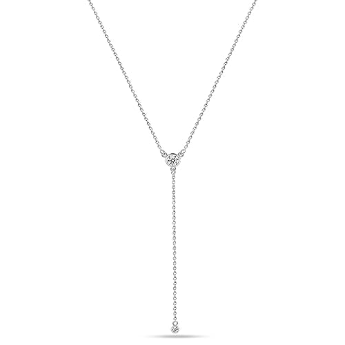 LeCalla 925 Sterling Silver CZ Necklace for Women Jewelry Lightweight Adjustable Lariat Zirconia Choker Y Chain Necklace - color: Round-Zirconia Y Necklace