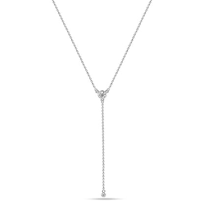 LeCalla 925 Sterling Silver CZ Necklace for Women Jewelry Lightweight Adjustable Lariat Zirconia Choker Y Chain Necklace - color: Round-Zirconia Y Necklace