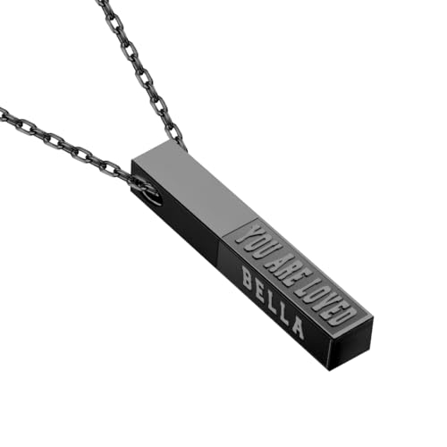 Personalized 3D Vertical Bar Necklace, Custom Necklace Engraved with Any Name Pendant Jewelry Mothers Day Gift - color: Black-Style 2