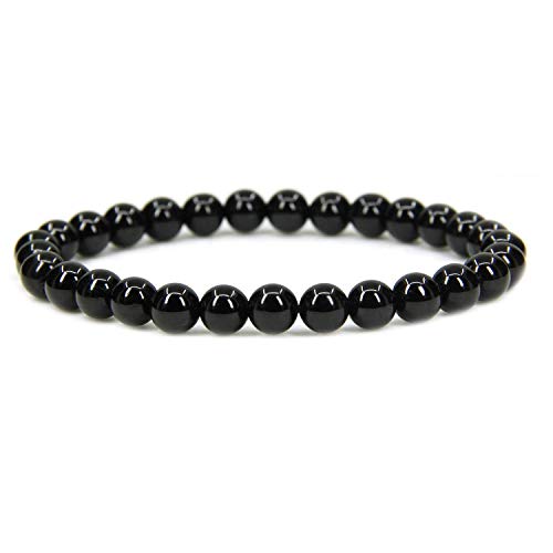 Angelstones Gemstones 6mm Round Beads Healing Crystal Bracelet for women | Natural Gemstone, Handmade Gifts for Women, Healing Crystal Round Beaded Stretch Bracelets, Unisex Jewelry for Women and Men - color: Black Tourmaline