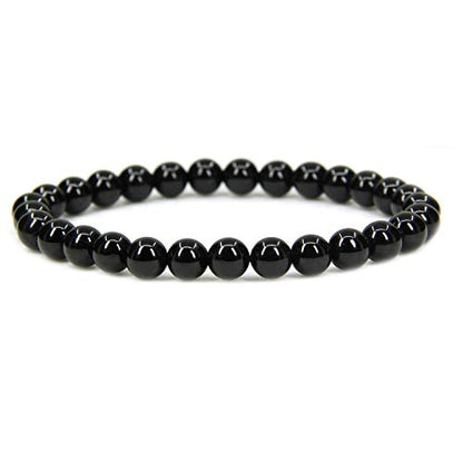 Angelstones Gemstones 6mm Round Beads Healing Crystal Bracelet for women | Natural Gemstone, Handmade Gifts for Women, Healing Crystal Round Beaded Stretch Bracelets, Unisex Jewelry for Women and Men - color: Black Tourmaline