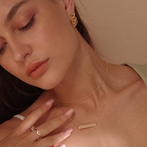 MEVECCO Dainty Pendant Layered Necklaces for Women | 18K Gold Plated Brass, 2-Piece Set With A Choker-Length Upper Layer, Wear Together Or Separately, Refined Everyday Style - style: layer bar