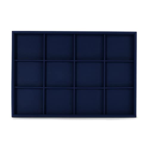 Oirlv Stackable Premium Leather Jewelry Trays 12 Grid Jewelry Drawer Organizer Trays Bracelet Earrings Watches Showcase Display Organizer | 12 Divided Compartments,Stackable Storage,Drawer-Friendly Design,Watch and Bracelet Organization,13.8×9.5Inch - col