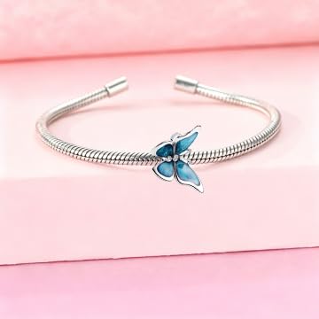 925 Sterling Silver Charms Pendants Mom Heart Dog koi fish Sea Turtle Football Charms for bracelet Pendants Beads Mom Sister Wife Family, Friends, Birthday gifts - style: Blue butterfly Bead