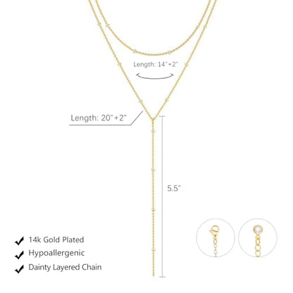 LULII Gold Necklace for Women Trendy Lariat Y Necklace Dainty 14k Gold Plated/Silver Long Necklaces for Women Layered Beaded Drop Necklaces Simple Y-Shaped Chain Jewelry Gifts - color: Y Small Layered Necklace-Gold