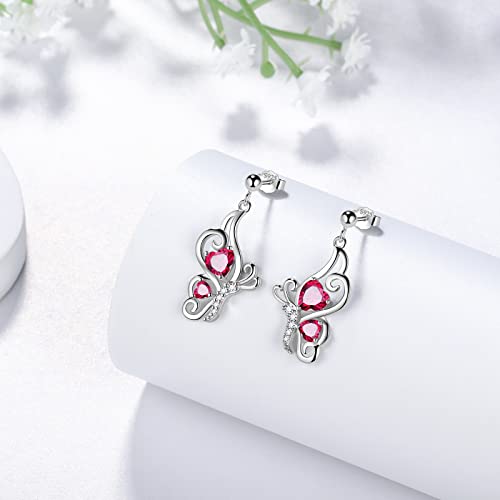 Butterfly Heart Necklace Birthstone Pendant Necklace Earrings Bracelet Women 925 Sterling Silver Animal Butterflies Birthstone Pendant Crystal Birthday Jewelry Wedding Gift - color: G.July-earrings