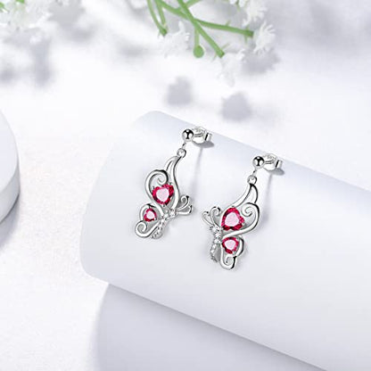Butterfly Heart Necklace Birthstone Pendant Necklace Earrings Bracelet Women 925 Sterling Silver Animal Butterflies Birthstone Pendant Crystal Birthday Jewelry Wedding Gift - color: G.July-earrings