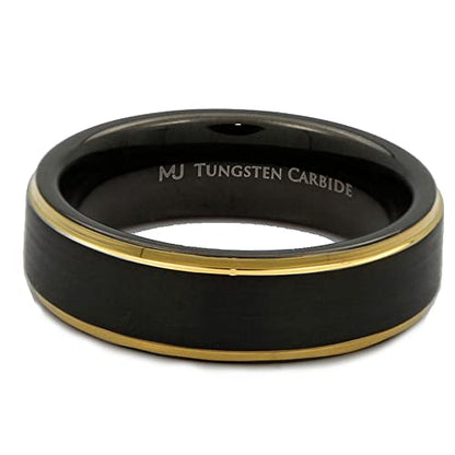 Tungsten Carbide Wedding Bands That Feature Different Finishes and Edge Colors - color: Black/Gold-6mm
