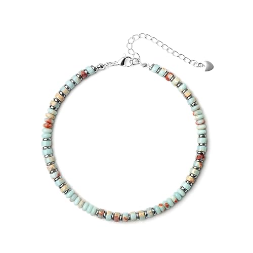 XIJIN Natural Stone Beaded Anklets for Women Handmade Beach Boho Turquoise Beads Ankle Bracelet Jewelry Gift for Her - color: Silver-C