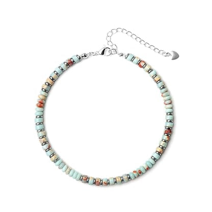 XIJIN Natural Stone Beaded Anklets for Women Handmade Beach Boho Turquoise Beads Ankle Bracelet Jewelry Gift for Her - color: Silver-C
