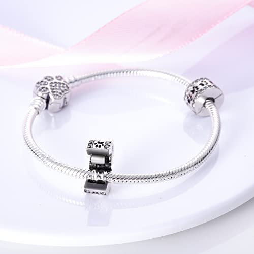 Parmuz Clip Spacer Charm for Bracelet 925 Sterling Silver Stopper Beads | Pave Lock Stopper Charm for Necklace Pink Daisy Butterfly Cubic Zirconia Openable Beads Jewelry Gift for Woman - color: 2pcs paw print pave clip charm