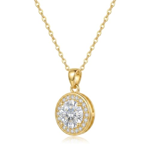 14K Gold Plated Petite CZ Halo Pendant Necklace for Women, Adjustable Chain