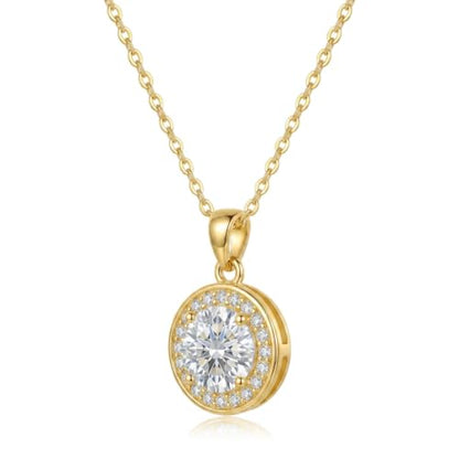 14K Gold Plated Petite CZ Halo Pendant Necklace for Women, Adjustable Chain
