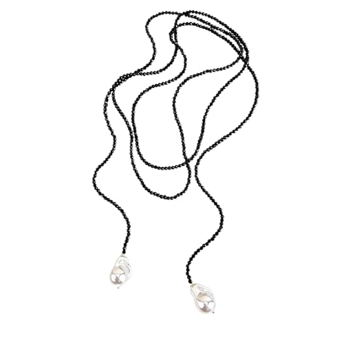 Chunky Puffy Heart Layered Gold Choker & Green Beaded Lariat Necklace with Baroque Pearl Drops, Adjustable Wrap Y Style Bohemian Jewelry Fashion Accessory for Women Gifts - color: black