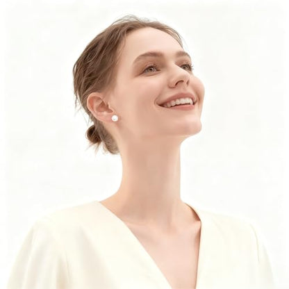 White Faux Pearl Stud Earrings, S925 Silver Posts Hypoallergenic for Women - color: Pinkish White, size: 10mm