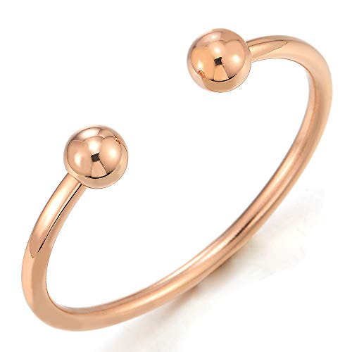 COOLSTEELANDBEYOND Elastic Adjustable Stainless Steel Ball Cuff Bangle Bracelet for Men Women Polished - color: Metal Color: Rose Gold